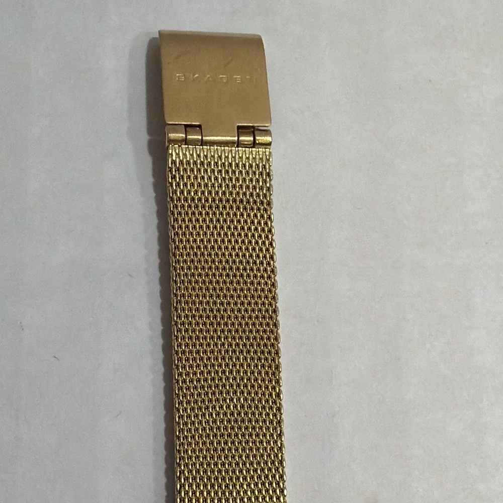 Skagen Women's Gold Dial Quartz Watch Gold Mesh Band Diamond Markers 30m